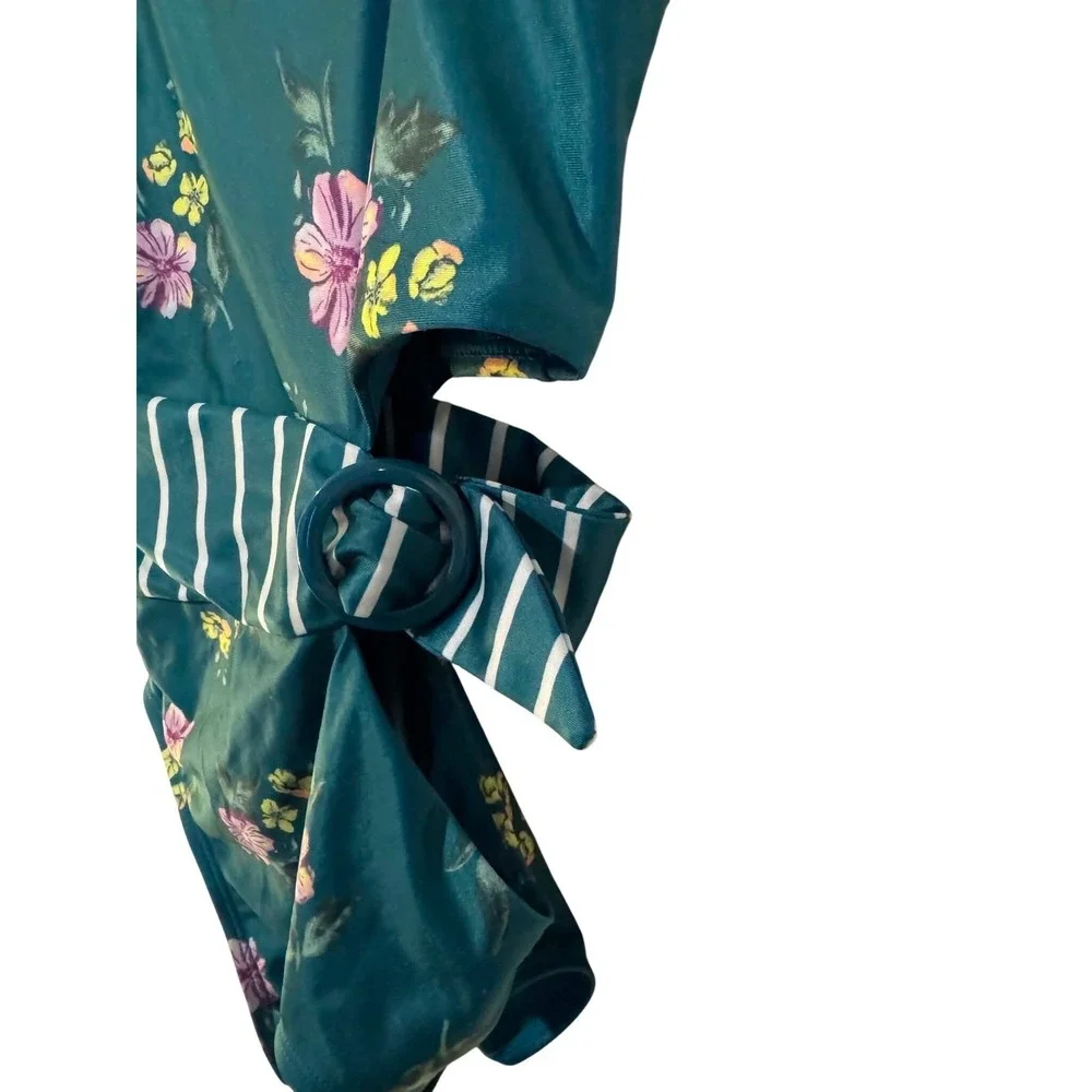 Justice One Piece Swimsuit Kids Size 12/14 Teal Floral One Shoulder Excellent